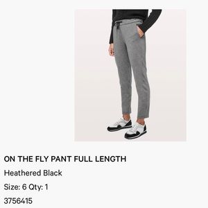 Lululemon women’s 6 On the Fly pants in heathered black